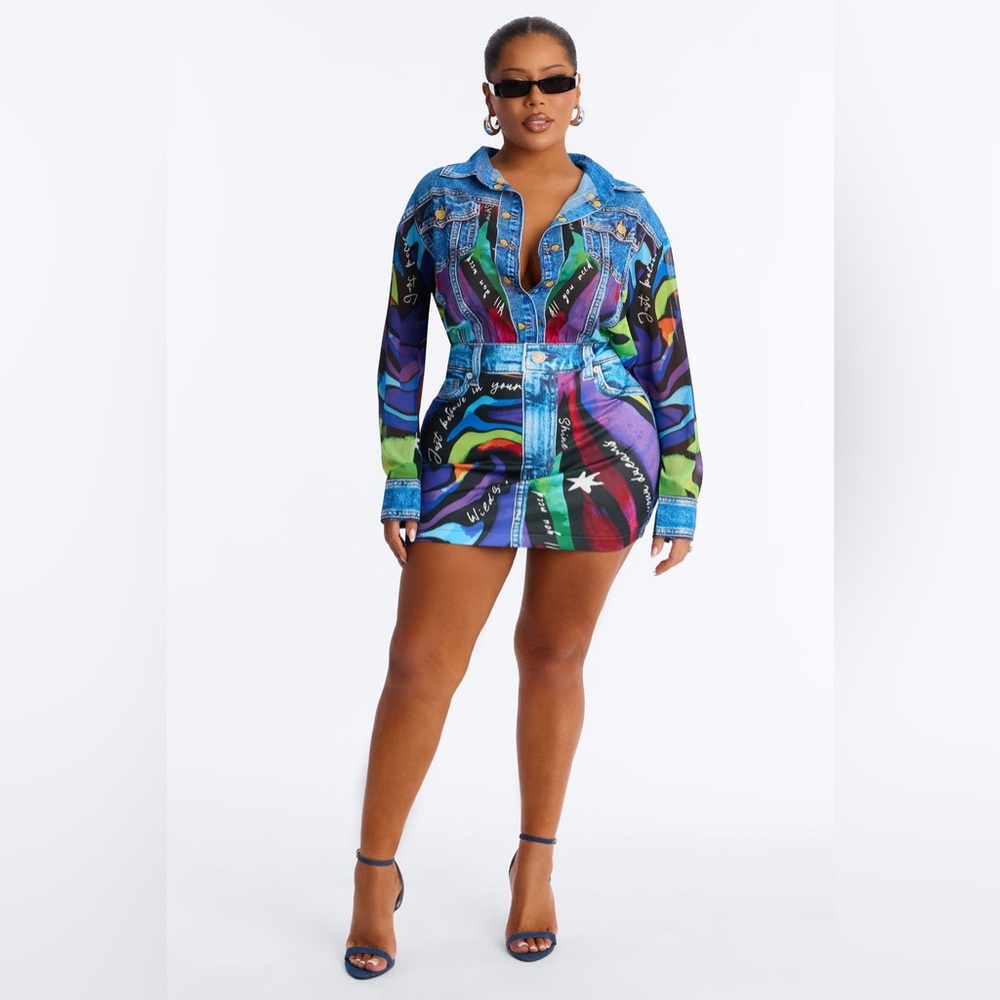 Take Me Back Long Sleeve Mini Dress - Multi Color